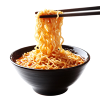 Noodles Being Lifted from a Bowl with Chopsticks, Transparent Background png
