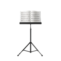 Music Stand with Transparent Background,  Holding Sheet Music,  for Performances,  Studio Recording,  and Rehearsals,  Adjustable for Height,  Durable Construction,  Easy to Assemble,  Foldable for Storage,  Lightweight and Portable png