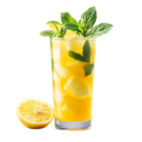 Refreshing Lemonade with Mint and Ice in a Tall Glass, Perfect for Summer Enjoyment, Transparent Background png