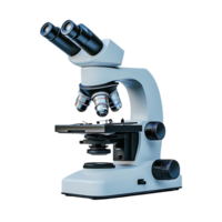 uma moderno microscópio com transparente fundo, perfeito para examinando minúsculo espécimes png