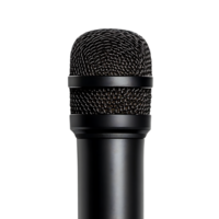 Black Microphone with Transparent Background, A Close-Up View of a Black Microphone with a  Transparent Background,  Capturing Sound with a Professional Microphone, Black Mic on Black Background,  Black Microphone Against Transparent Background png