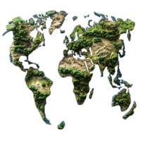 A Lush and Detailed 3D World Map with a Transparent Background, Displaying Every Continent's Topography and Vegetation png