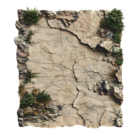 Cracked Stone Wall with Greenery - Transparent Background - Ideal for Game Design and 3D Modeling png