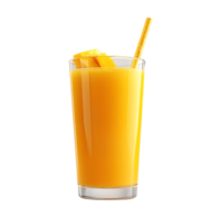 Refreshing Orange Juice in a Tall Glass with a Straw and a Slice of Orange on Top, Transparent Background png