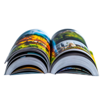 Open Book with Colorful Pages, a Glimpse of Nature and Urban Landscapes with Transparent Background png