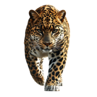 Leopard Walking Towards Camera on Transparent Background, Big Cat with Spots png
