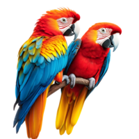 Two Macaws Perched on a Branch, Displaying Vibrant Plumage Against a Transparent Background png