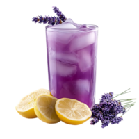 Refreshing Lavender Lemonade with Lemon Slices and Ice, Transparent Background png