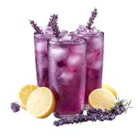 Refreshing Lavender Lemonade with Lemon Slices and Ice Cubes, a Summer Beverage with a Transparent Background png
