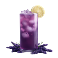 Refreshing Lavender Lemonade with Ice and Lemon Garnish, A Refreshing and Aromatic Summer Drink with Transparent Background png