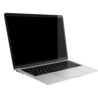 Laptop with Transparent Background, Modern Design, Sleek and Minimalist, Open Screen with Black Display,  Silver Keyboard, and Touchpad. png