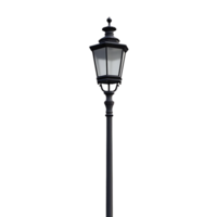 Classic Black Street Lamp with Transparent Background, Illuminated with a White Light, Isolated on a Black Background, Elegant and Stylish png