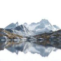 Snow-Capped Mountains Reflecting in a Tranquil Lake with a Transparent Background png