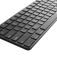 Sleek Black Wireless Keyboard with Transparent Background, Modern Design, Compact Size, Bluetooth Connectivity, for Desktop and Laptop, Silent Keys, Ergonomic Comfort, Stylish and Functional, Perfect for Home Office, Travel, or Gaming png