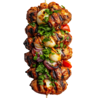 Grilled Chicken Skewers with Onions, Peppers, and Parsley on a Transparent Background png