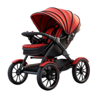 Luxury Red Leather Baby Stroller with Transparent Background - Perfect for Parents on the Go png