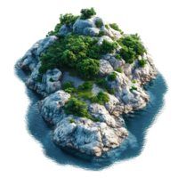 A Lush Green Island with Rocky Cliffs Surrounded by Clear Blue Water with a Transparent Background png