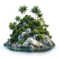 Tropical Island with Palm Trees and Rocks, Isolated on a Transparent Background png