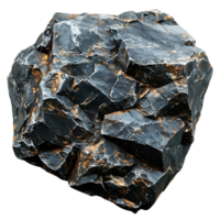 Rough, Textured Black Rock with Golden Veins on a Transparent Background - A 3D Rendered Image of a Rugged and Detailed Stone png