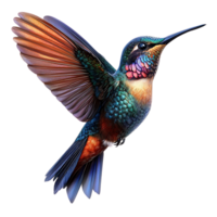 Hummingbird in Flight with Transparent Background, Vibrant Colors and Detailed Feathers, Isolated on Black png