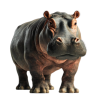 A Large Hippopotamus Stands with a Transparent Background,  Looking Directly at the Camera. png