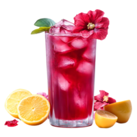Refreshing Hibiscus Iced Tea with Lemon Slices on a Transparent Background png