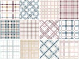Collection of color textile seamless patterns - geometric striped design. repeatable cloth backgrounds. Delicate tartan plaid fabric prints vector