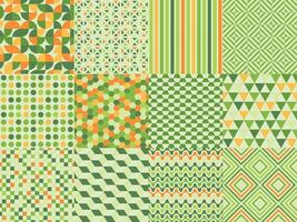 Collection of bright seamless colorful geometric patterns. Abstract unusual modern retro backgrounds. Green mosaic tile endless textures. Eco unusual prints vector
