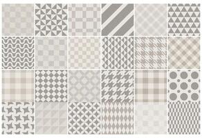 Collection of beige seamless cloth patterns. Simple geometric textures - repeatable fabric backgrounds. Monochrome unusual design, trendy textile prints vector