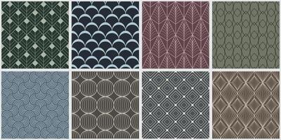 Collection of color ornamental seamless geometric patterns. Vintage elegant repeatable art deco ornate backgrounds. Endless fabric prints vector