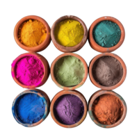 different color powders in mud pots transparent background png
