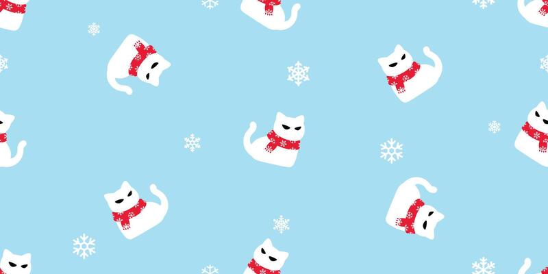 cat seamless pattern christmas scarf santa claus snowflake kitten calico tile background scarf isolated gift wrapping paper repeat wallpaper cartoon illustration design