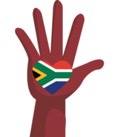 A hand with a heart painted on it with the flag of south africa png
