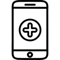 A black and white image of a phone with a cross on it png