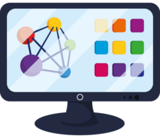 A computer monitor with a colorful network on it png