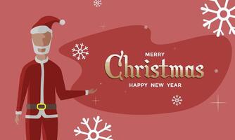 flat christmas card with decoration of snowflakes and stars with santa clous showing a message that says merry christmas and happy new year. holidays concept. vector