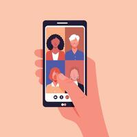 of a call on the phone with four women of diverse age and ethnicity in an online meeting. vector