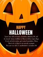 Halloween banner with smiling pumpkin on orange background and text Happy Halloween. Holiday card, party invitations and other Halloween events. illustration. vector