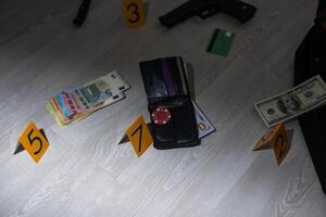 Criminalistic Laboratory, Bullet shell analysis, conceptual image photo
