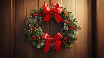 Christmas wreath with red bow photo