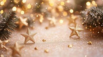 Christmas card with background and many gold stars photo