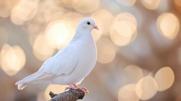 White dove perched gracefully against a soft photo