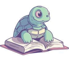 A turtle sitting on top of a book png