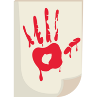 A bloody handprint on a paper with a heart png