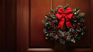 Christmas wreath with red bow photo
