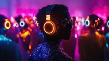 Silent Disco Party with Neon Lights photo