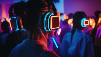Silent Disco Party with Neon Lights photo