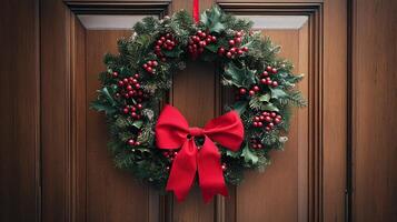 Christmas wreath with red bow photo