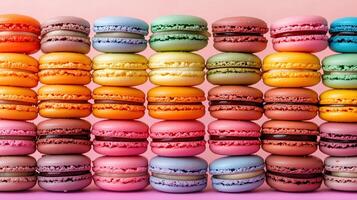 stack of colorful macaroons in rows photo
