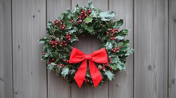 Christmas wreath with red bow photo